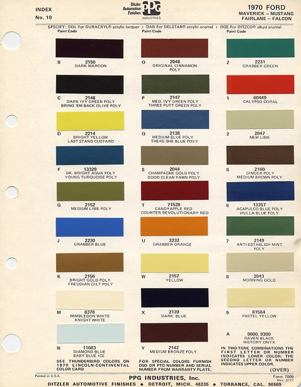 1970 Ford color chips