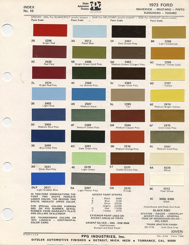 1973 Ford color chips